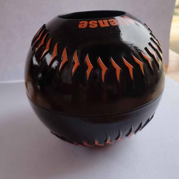Custom logo with printed white line on the softball shaped magic 8 ball